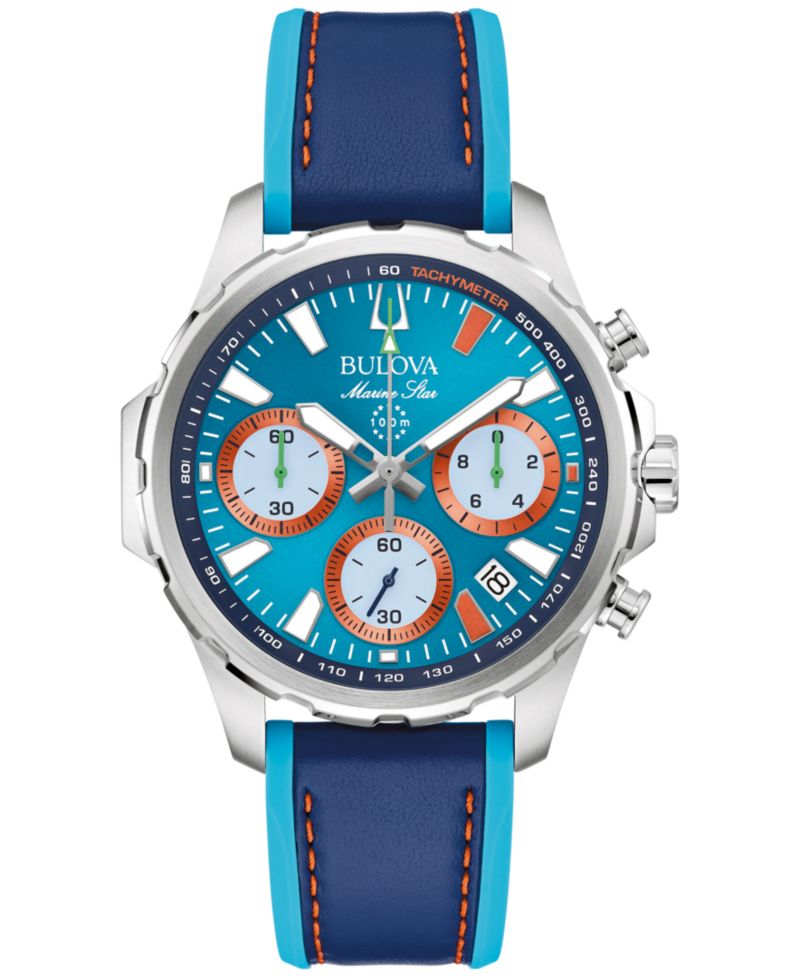 Men's Marine Star E1 Team Miami Chronograph Blue Leather and Silicone Strap Watch 43mm
