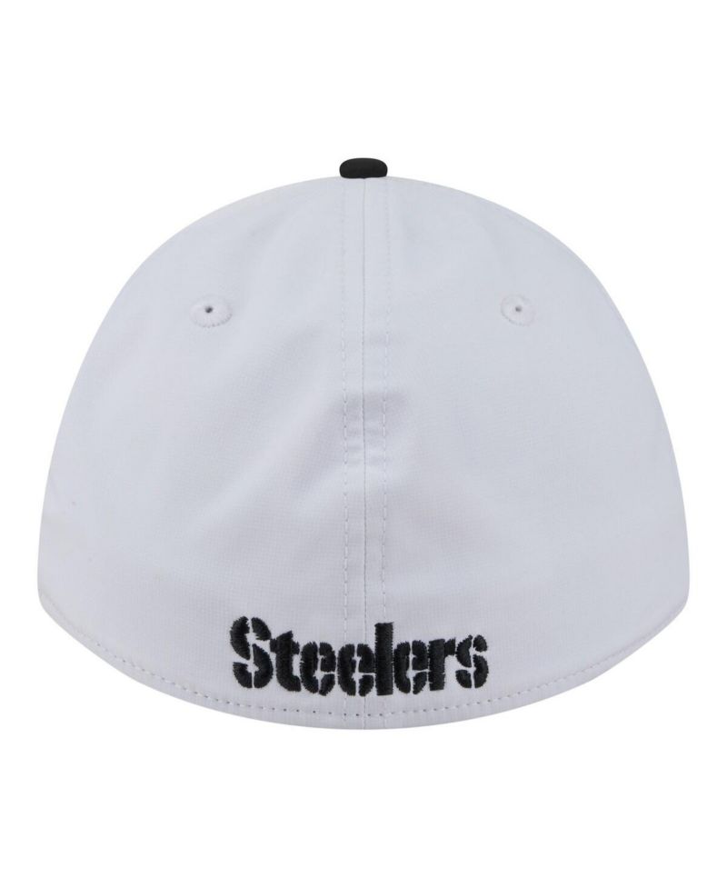 Men's White/Black Pittsburgh Steelers Patch 39THIRTY A-Frame M-Crown Perforated Flex Hat