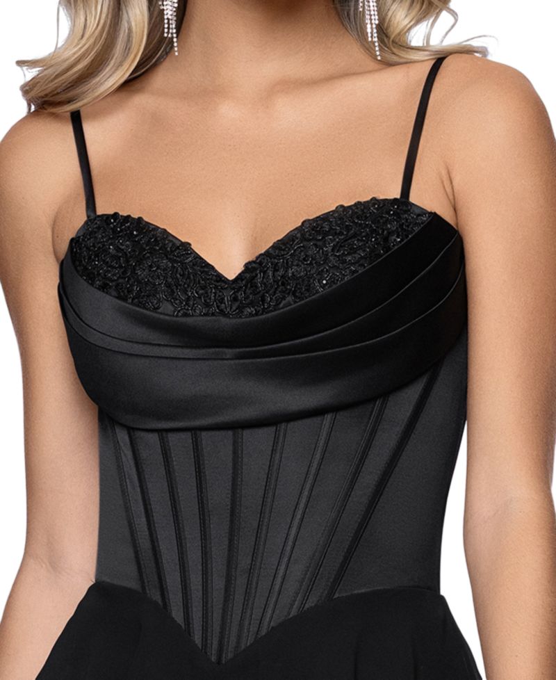 Juniors' Sweetheart Chiffon Tiered Lace-Up Back Corset Ball Gown