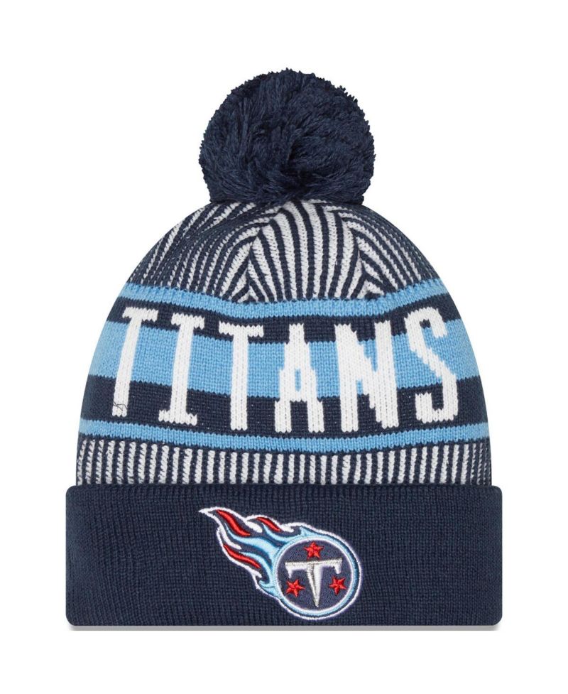 Men's Navy Tennessee Titans Striped Cuffed Knit Hat with Pom
