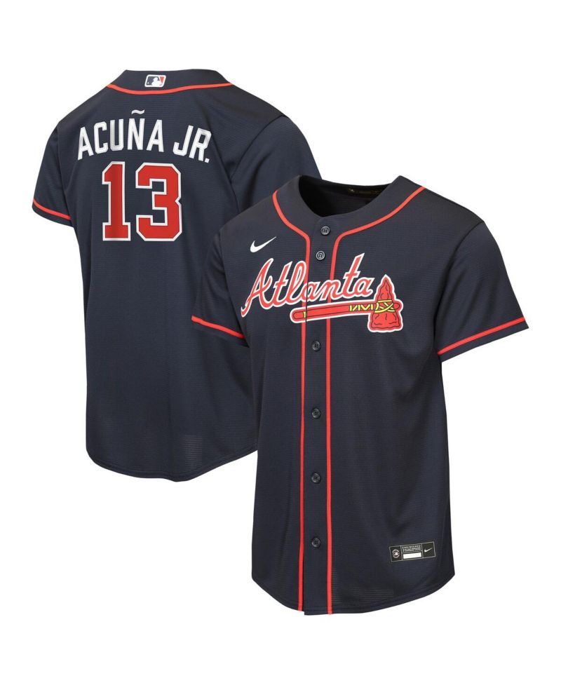 Big Boys and Girls Ronald Acu&ntilde;a Jr. Navy Atlanta Braves Alternate Replica Jersey