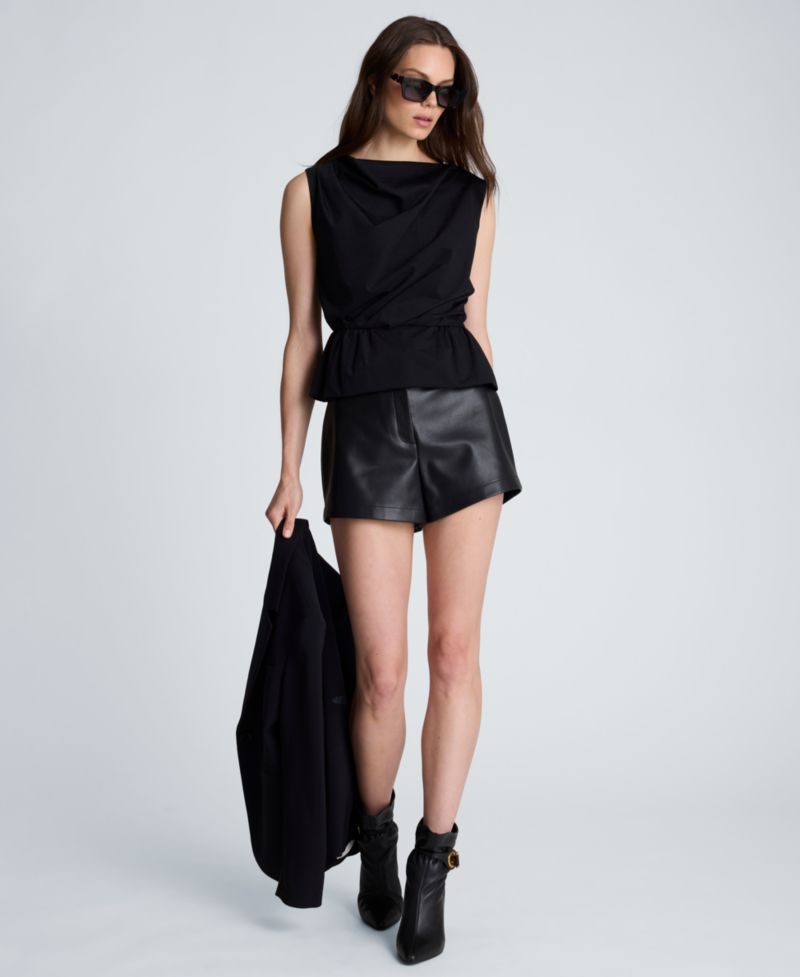 Women's Pleated Sleeveless Cowl Neck Peplum Top