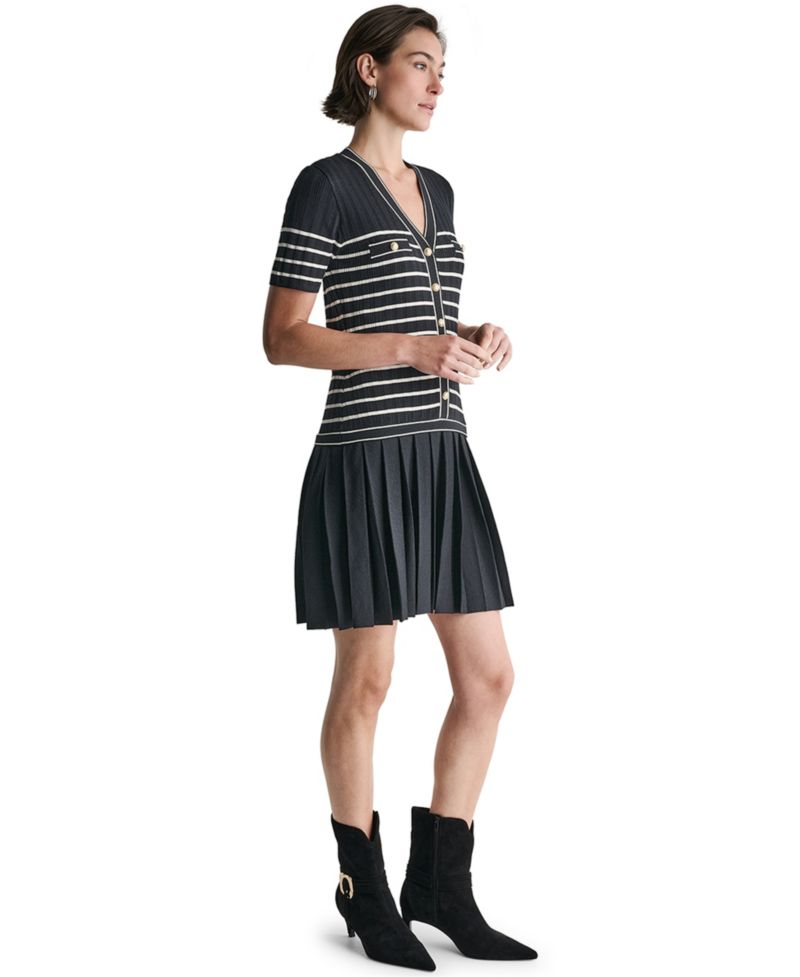Women's V-Neck Striped Drop-Waist Mini Dress