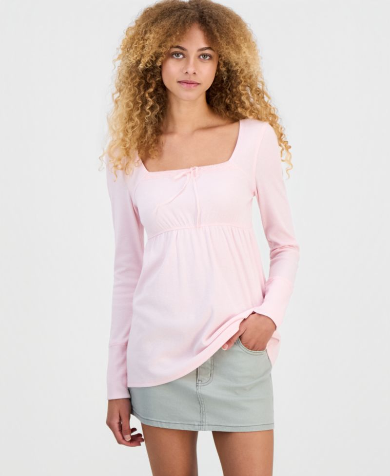 Juniors' Square-Neck Babydoll Top
