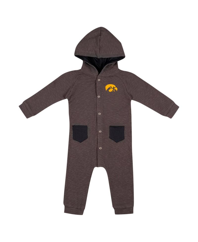 Baby Boys and Girls Charcoal Iowa Hawkeyes Zando-Zan Waffle Full-Snap Hooded Romper