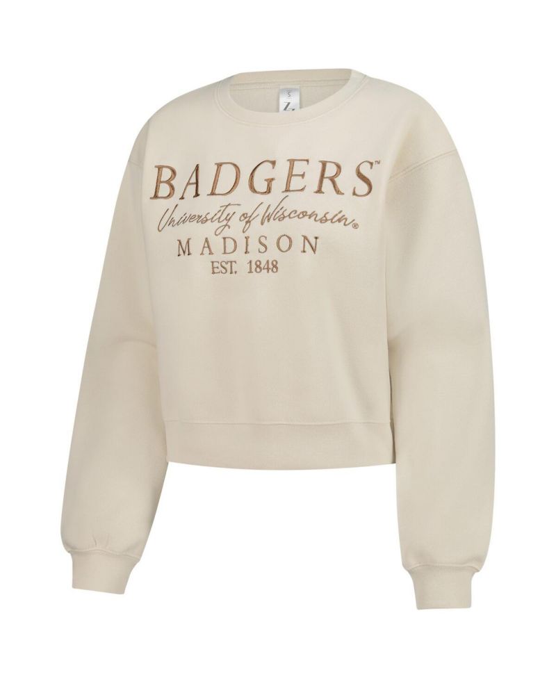 Women's Sand Wisconsin Badgers Cropped Crewneck Sweatshirt