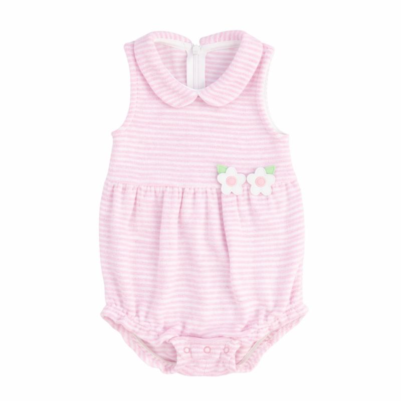 Baby Girls Stripe Terry Romper with Flowers