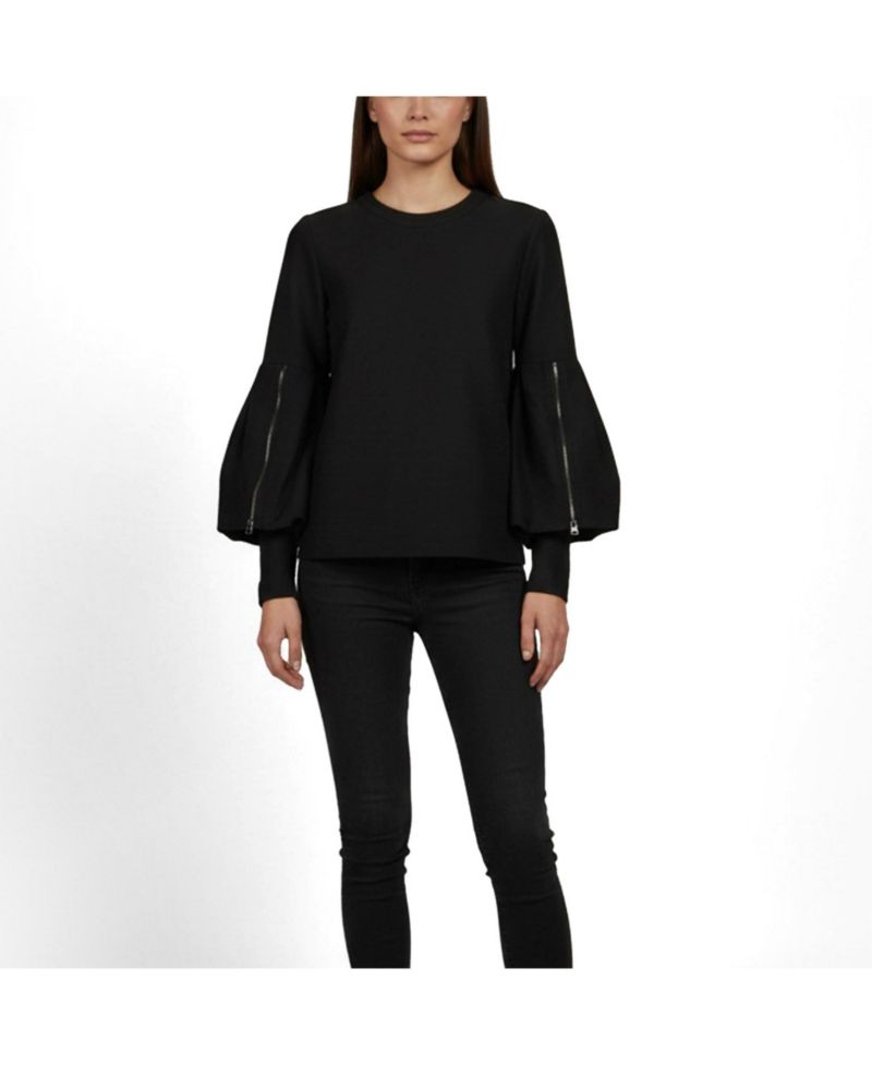 Women's Zipper-Detail Flared Sleeve Top