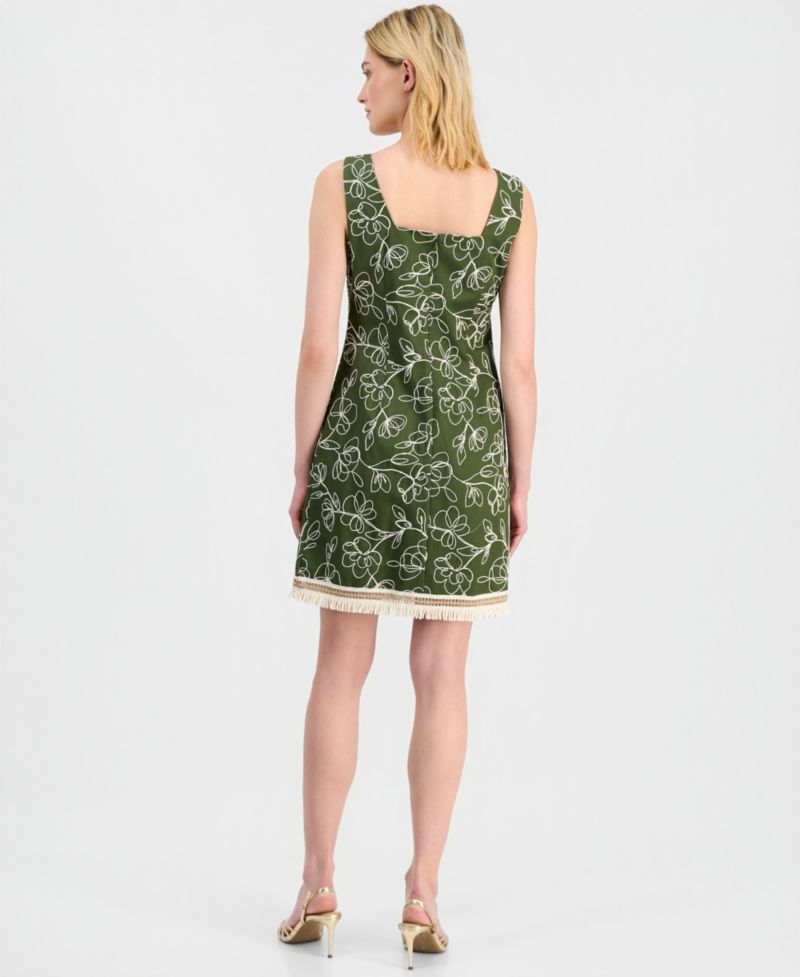 Petite Embroidered Square Neck Short Tank Dress