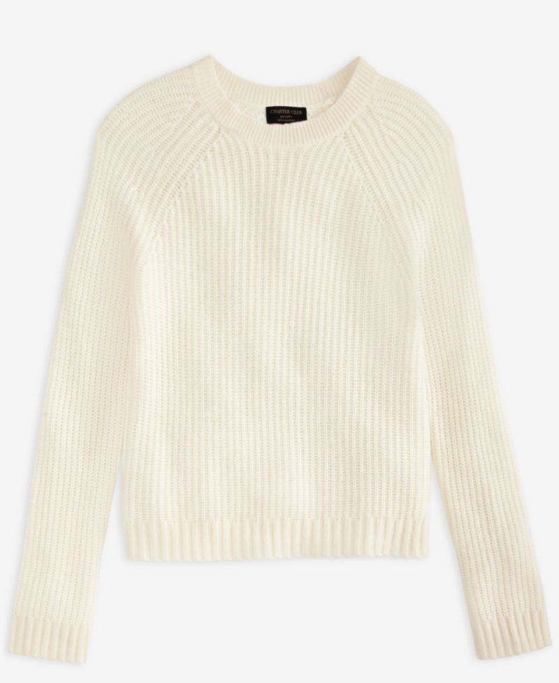 Plus Size 100% Cashmere Shaker Stitch Crewneck Sweater