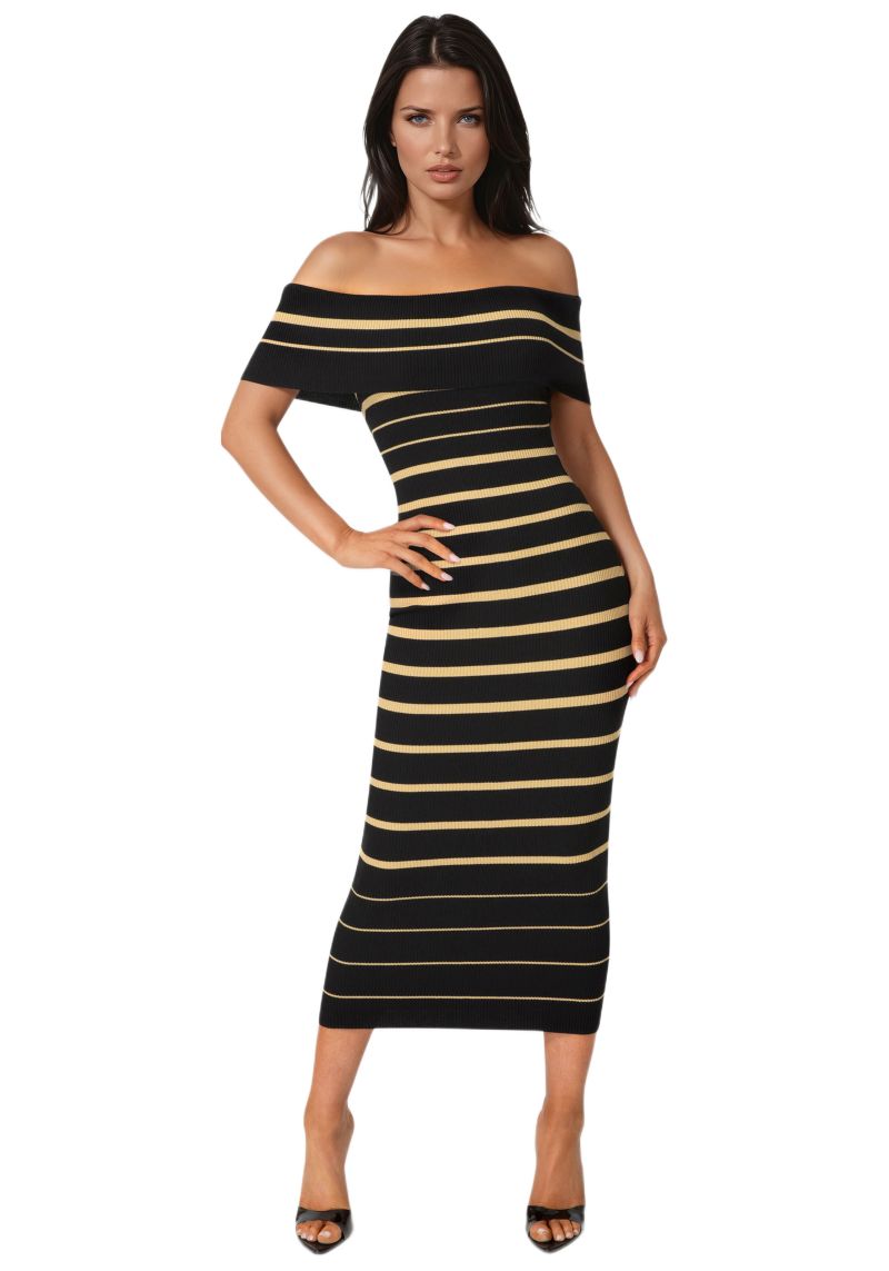 Women's Stripe Off Shoulder Maxi Dress
