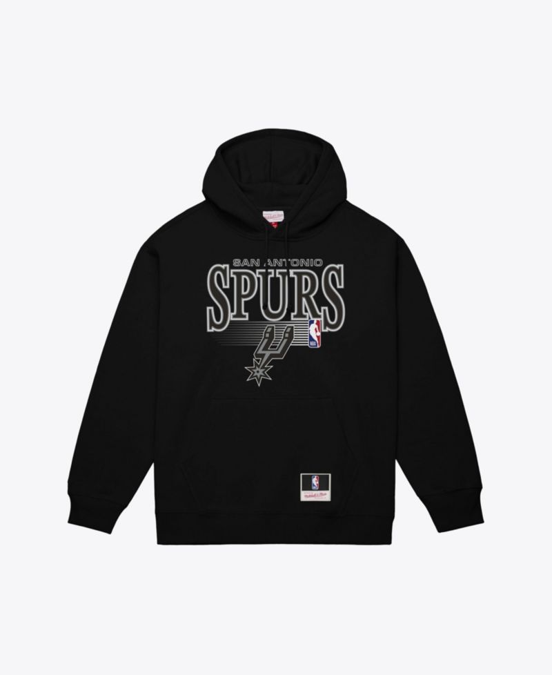 Men's Mitchell Ness Black San Antonio Spurs Team Name Stack Logo Hoodie