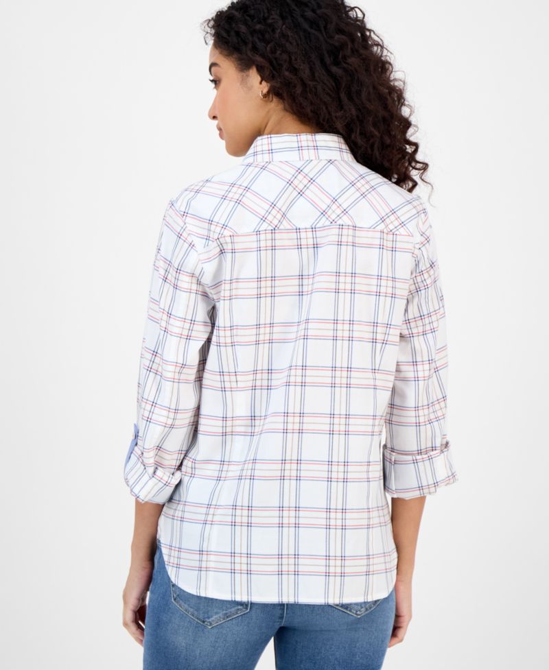 Nautica Women's Providence Plaid Cotton Roll-Tab-Sleeve Shirt