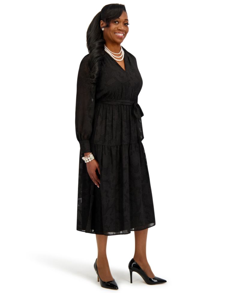 Women's Soft V-Neck Tiered Midi Dress