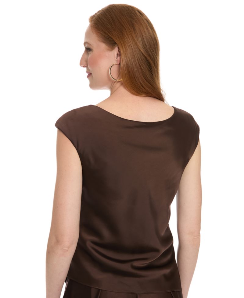 Women's Polished Sheen Cowl Neck Satin Short-Sleeve Blouse