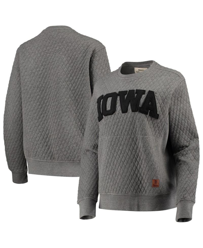 Women's Heather Charcoal Iowa Hawkeyes Moose Quilted Pullover Sweatshirt