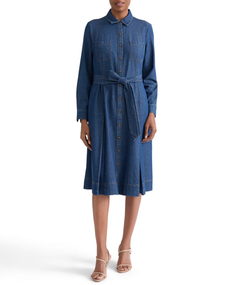 Women's Button-Up Cotton Shirt Dress