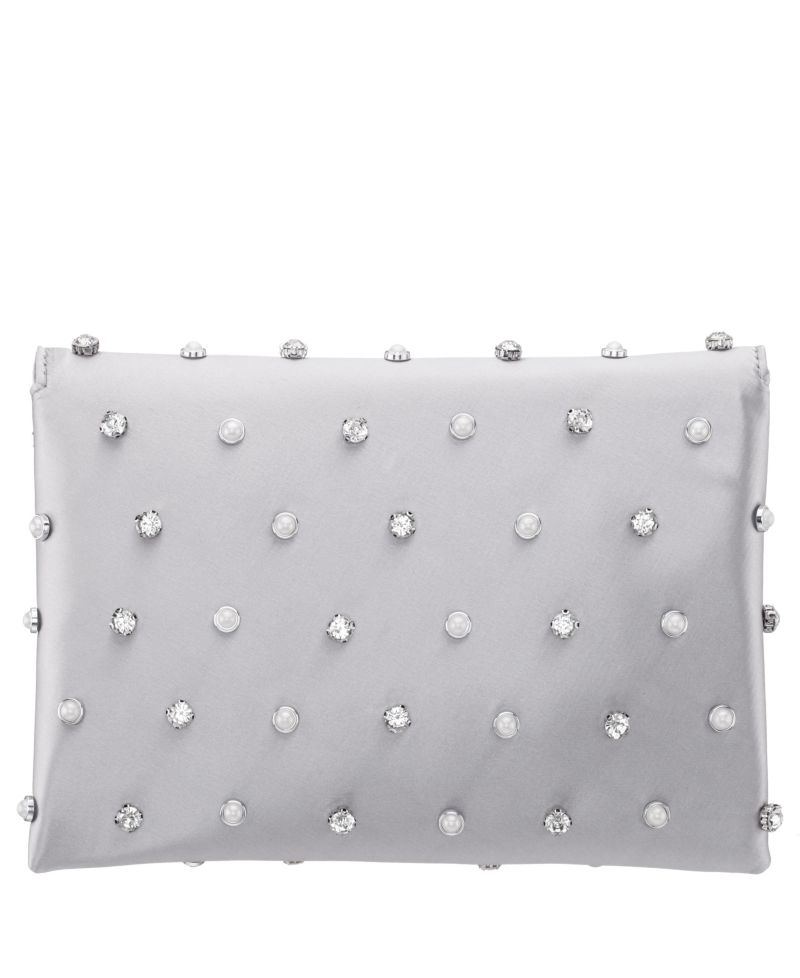 Imitation Pearl/Crystal Adorned Square Envelope Clutch
