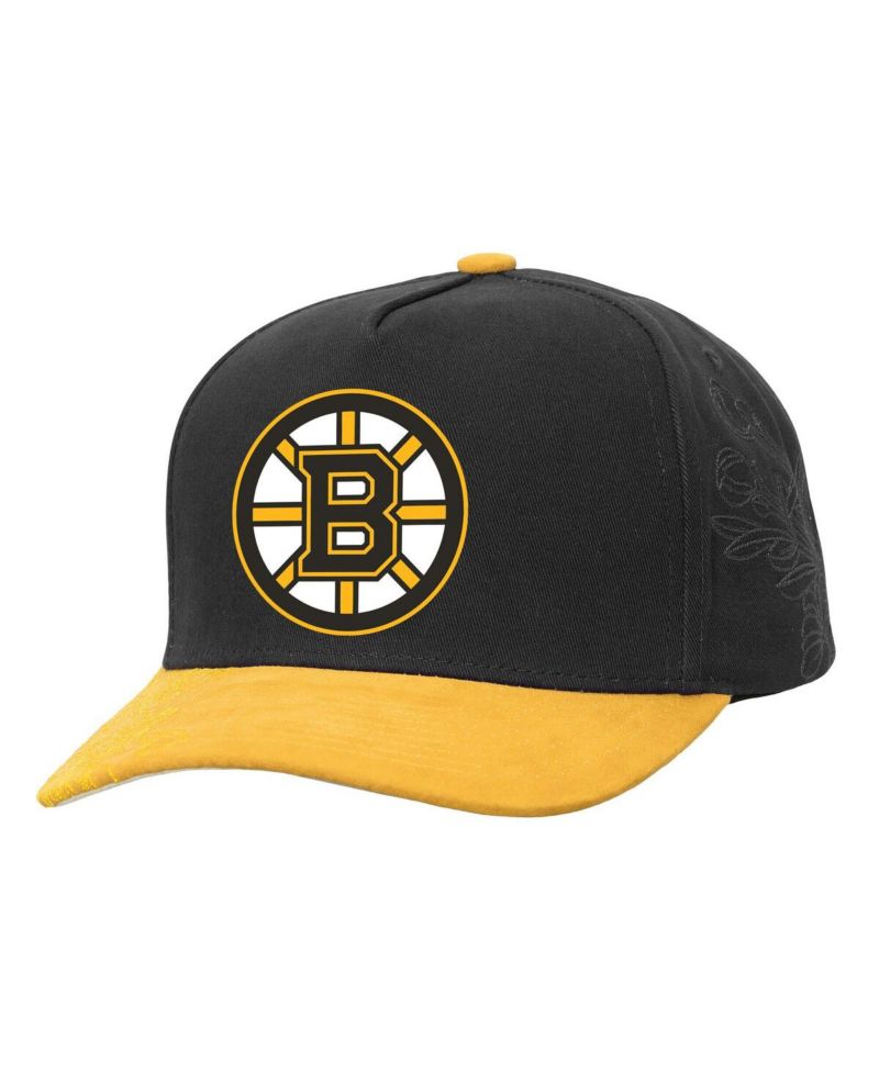 Men's Black/Gold Boston Bruins May Flowers Pro Crown Adjustable Hat