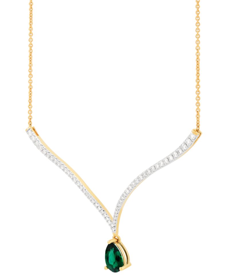 Emerald (1-1/2 ct. t.w.) & Lab Grown Diamond (1 ct. t.w.) Fancy 18" Pendant Necklace in 14k Gold (Also in Lab Grown Ruby & Lab Grown Sapphire)