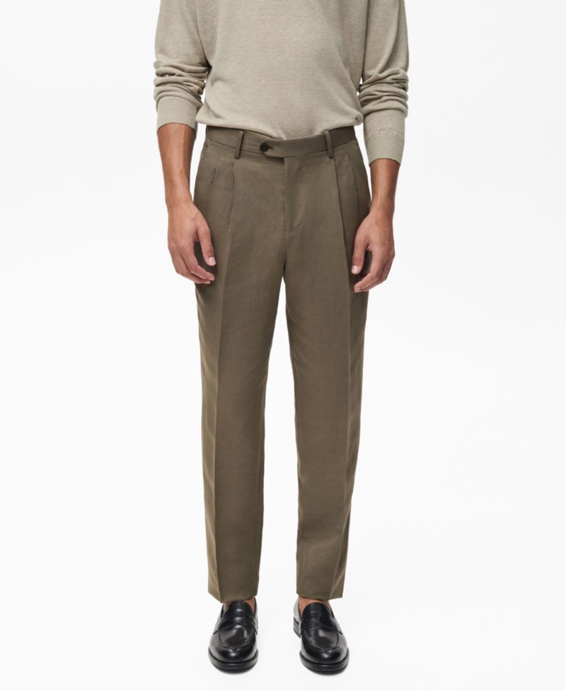 Men's Slim-Fit Pleated Linen Pants