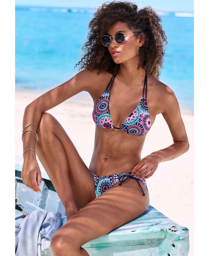 Women's Tropical Print Removable Pads Triangle Bikini Top