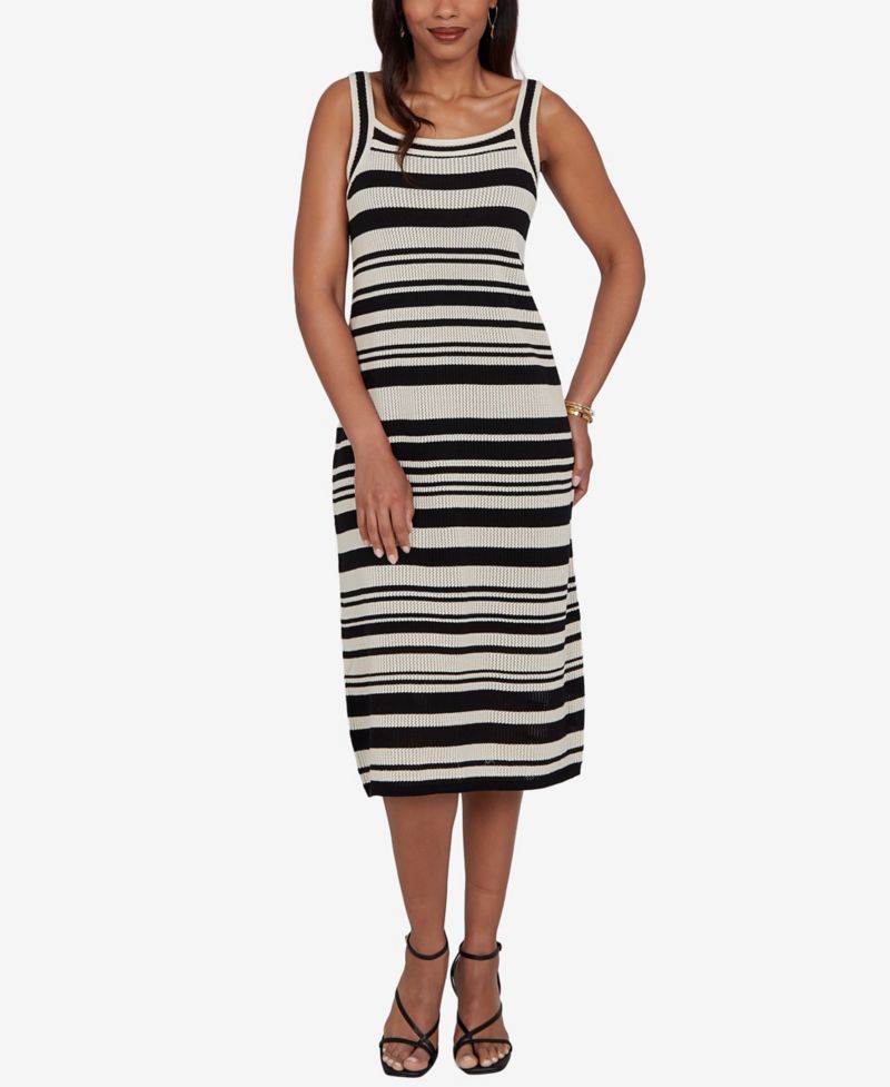 Petite Striped Mesh Sleeveless Sweater Dress