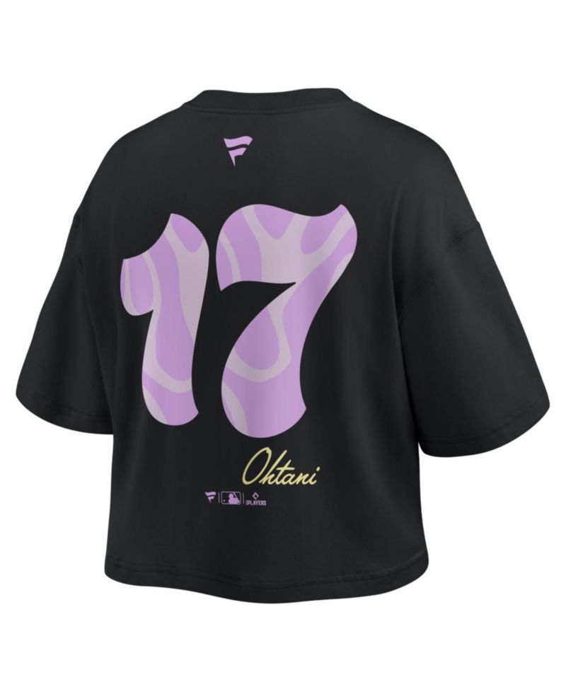 Women's Shohei Ohtani Black Los Angeles Dodgers Name & Number Cropped Top
