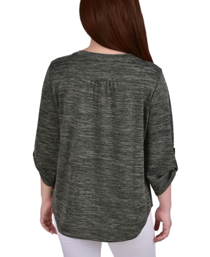 Petite 3/4 Roll Tab Sleeve Pintuck Top