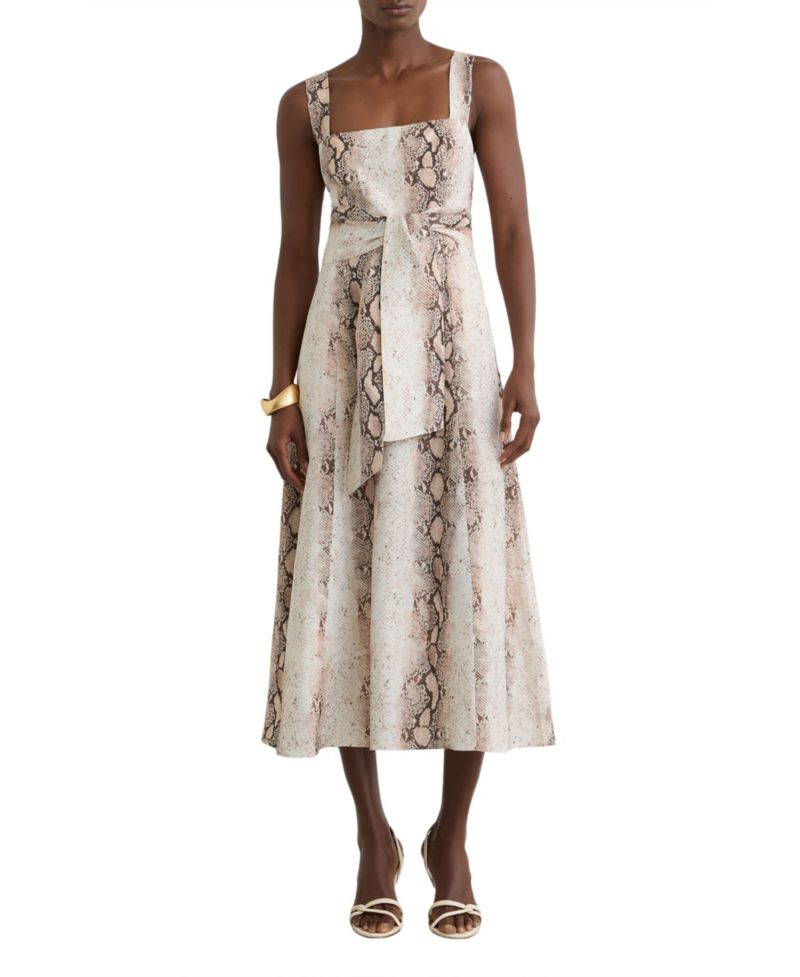 Women's Linen-Blend Snake-Print Midi Dress