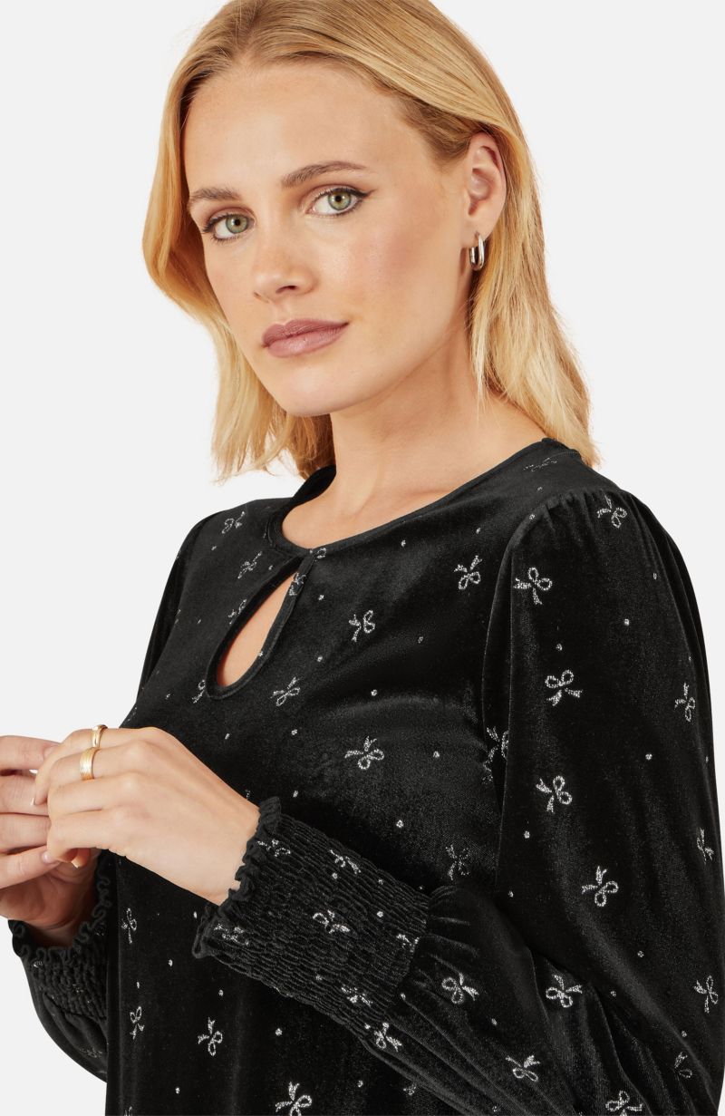 Women's Sparkle Bow Print Velvet Top