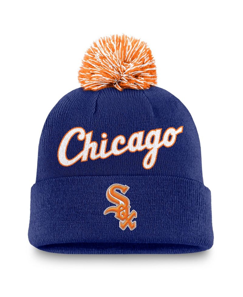 Men's Royal Chicago White Sox Peak Cuffed Knit Hat with Pom