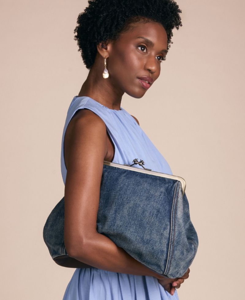 Vivienne Medium Denim Frame Clutch Handbag