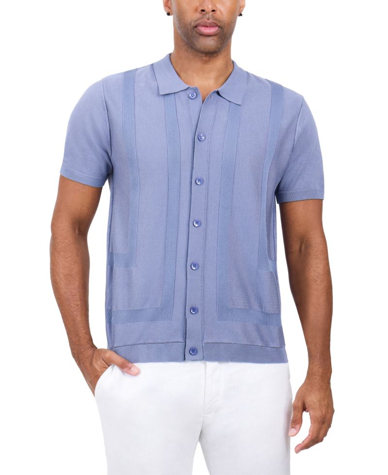 Men's SPRING + MERCER Classic Ribbed Texture Polo Sweater Shirt