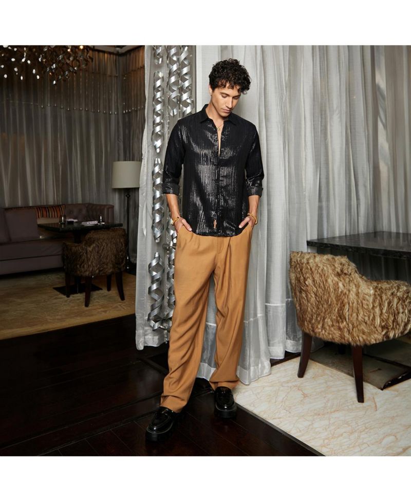 Men's Metallic Black Metallic Blushed Shirt