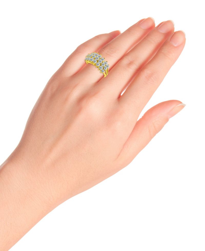 Cubic Zirconia Round Prong Set 3 Row Ring