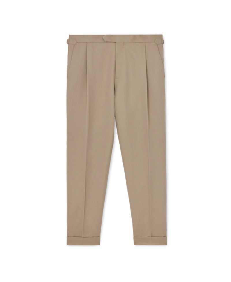 Men's Com Cotton-Linen Blend Tapered Pleated Trousers Pants