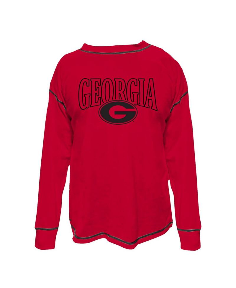 Women's Red Georgia Bulldogs Plus Size Contrast Stitch Sweatshirt