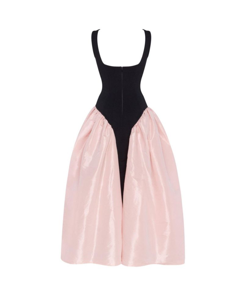 Women's Corset Dress On Straps With A Glossy Midi Skirt