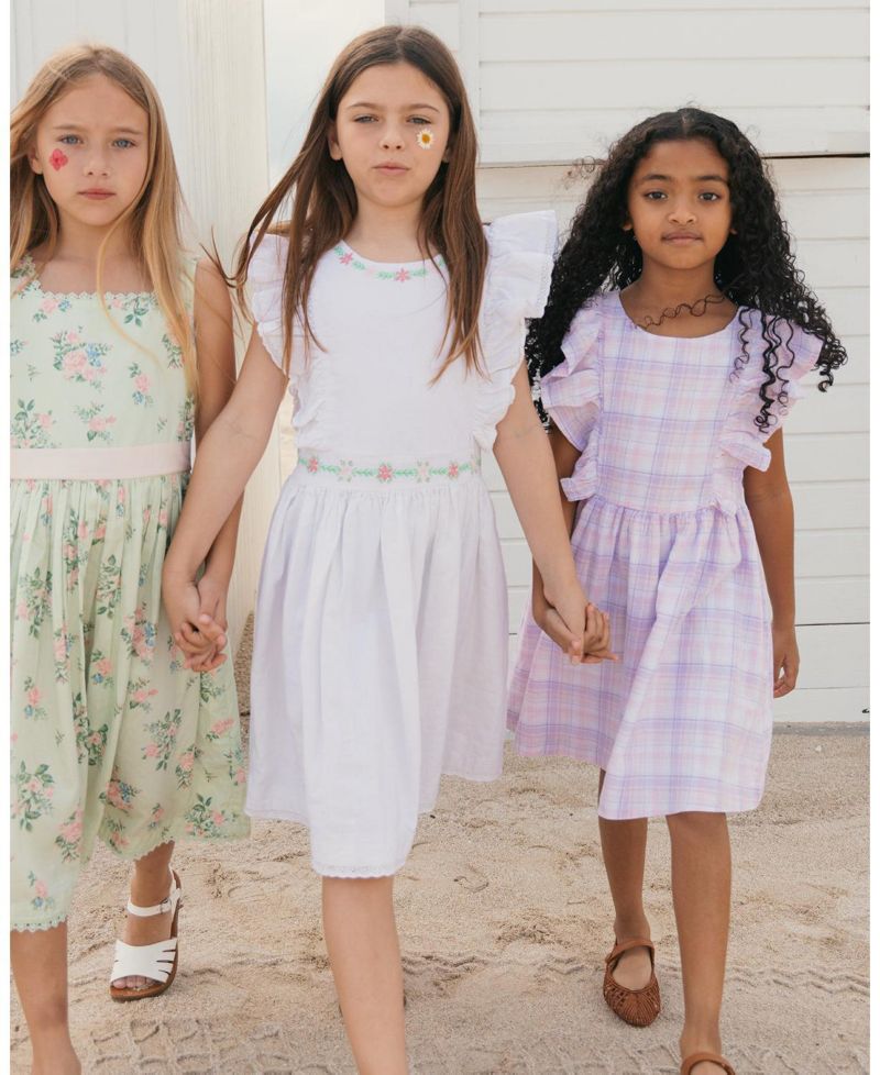 Toddler Girls Linen Flutter Sleeve Pinafore Dress