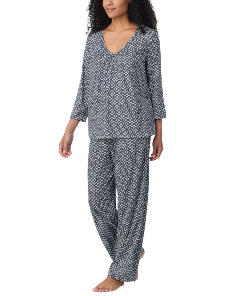 Women's V-Neck 3/4 Sleeve Top and Pants, 2-Piece Pajama Set