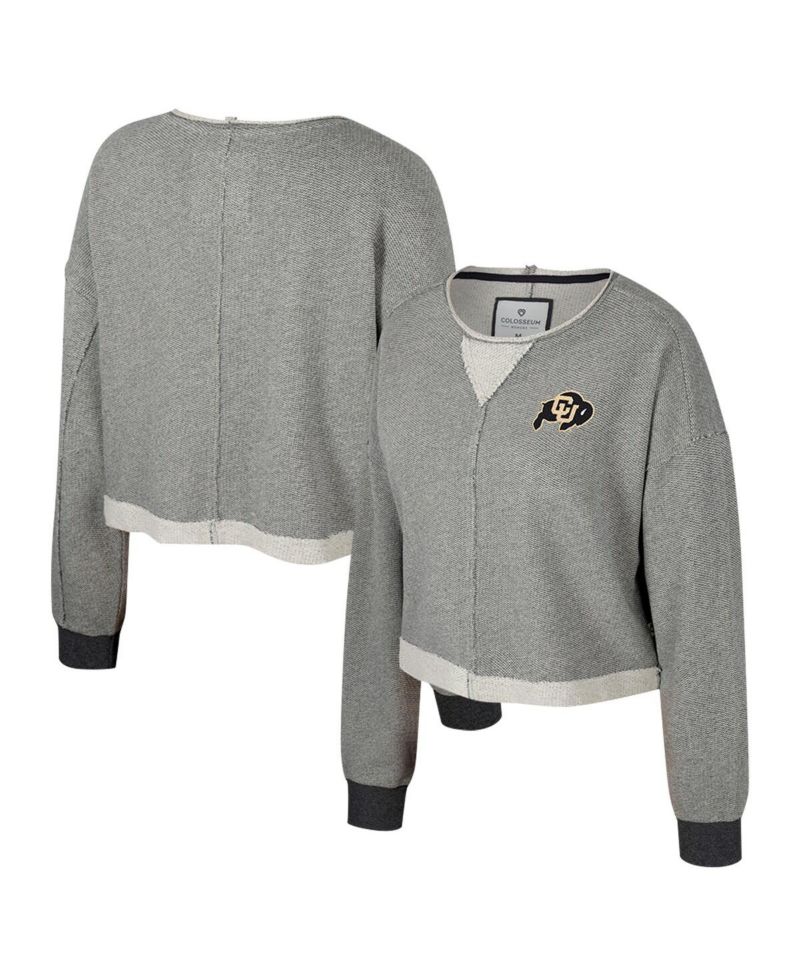 Women's Charcoal Colorado Buffaloes Magnum Scoop Neck Cropped Pullover Sweatshirt