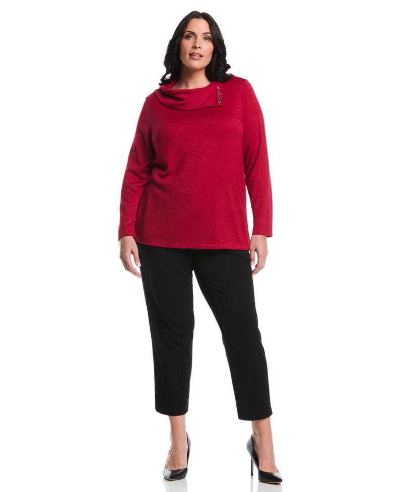 Plus Size Split Collar Long Sleeve Top