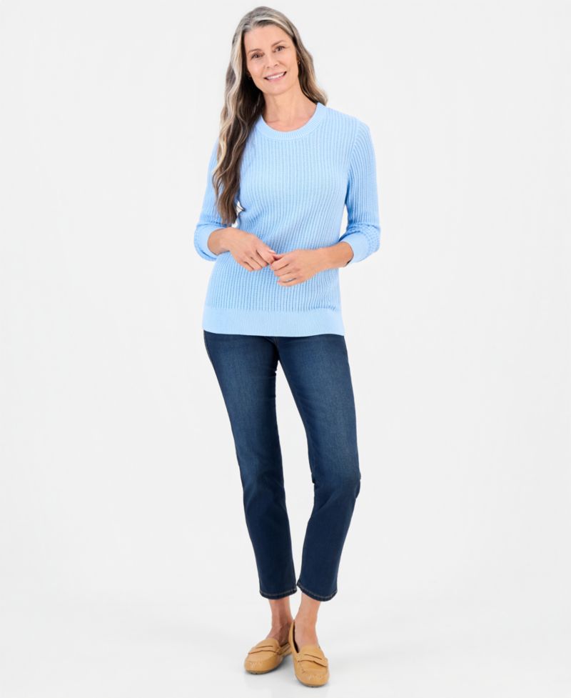 Petite Mix Stitch Crewneck Cotton Sweater, Macy's Exclusive