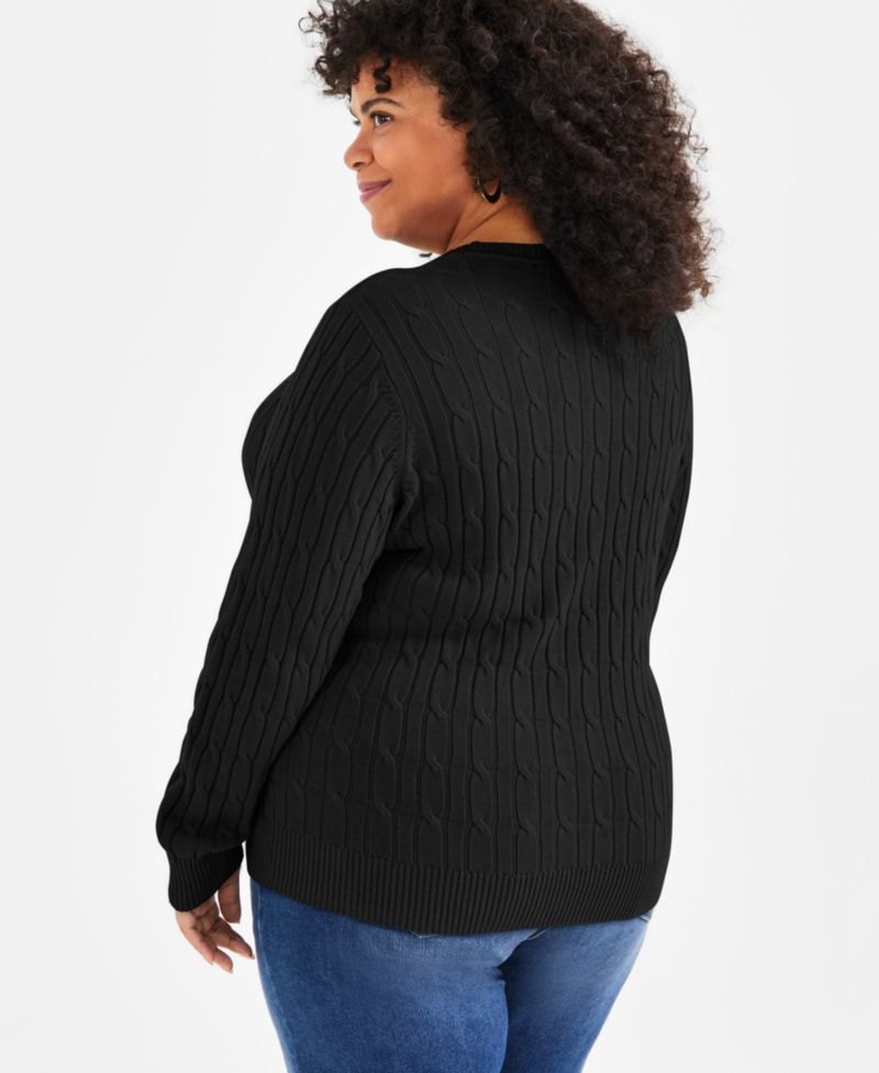 Petite Cotton Cable-Knit Crewneck Sweater