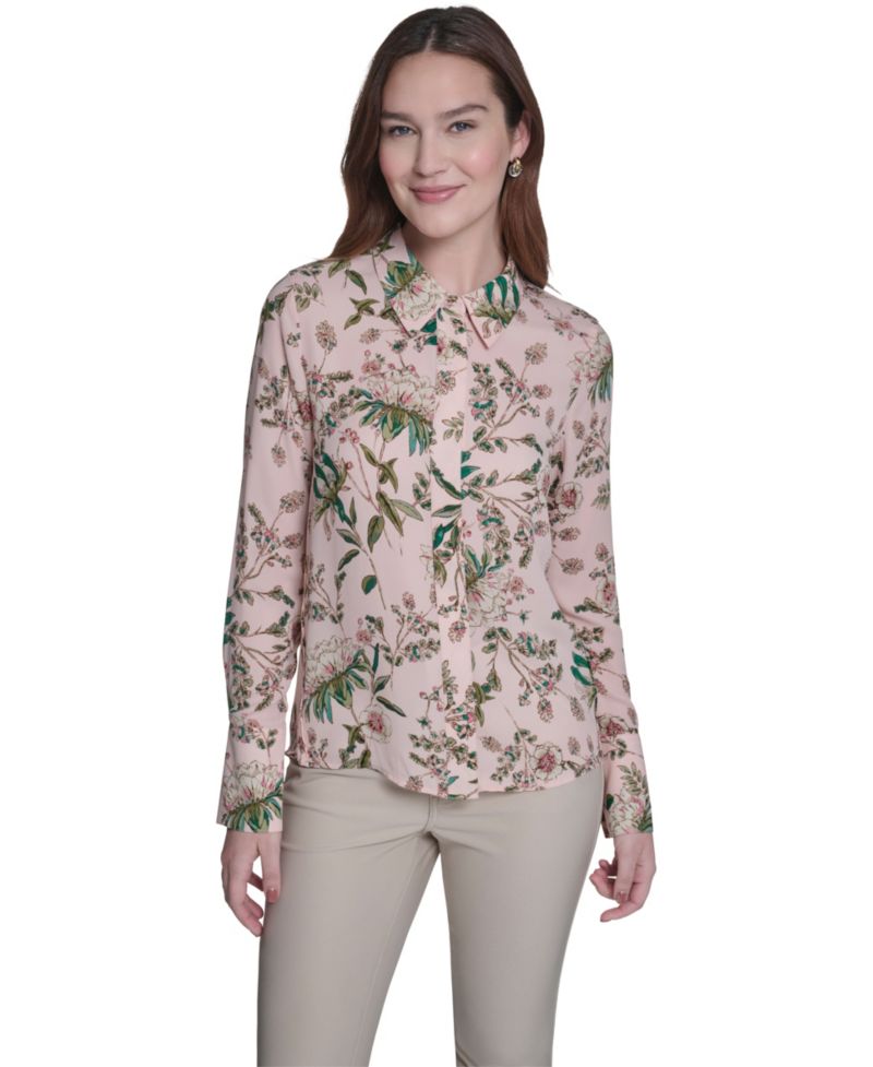 Women's Slim Fit Floral Collared Blouse
