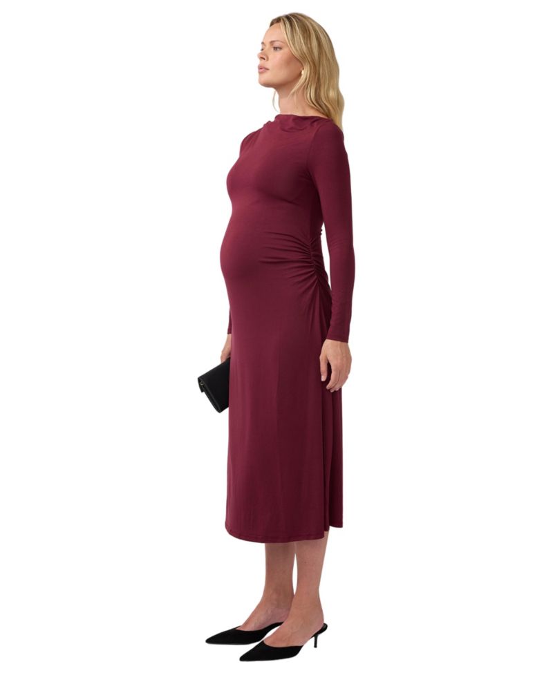 Maternity Ruched Mock Neck Midi Dress
