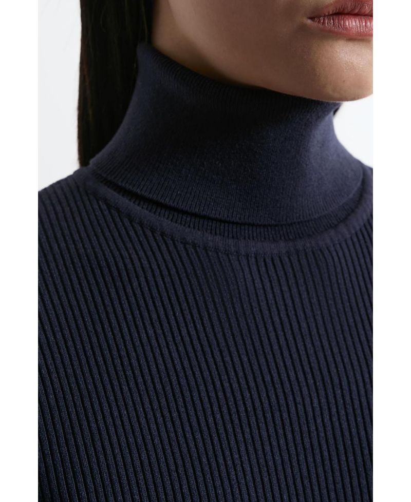 Women's Roll Neck Belted Flippy Hem Mini Dress