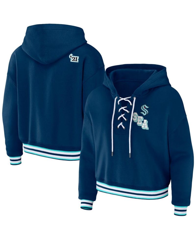 Women's Blue Seattle Kraken Lace-Up Pullover Hoodie