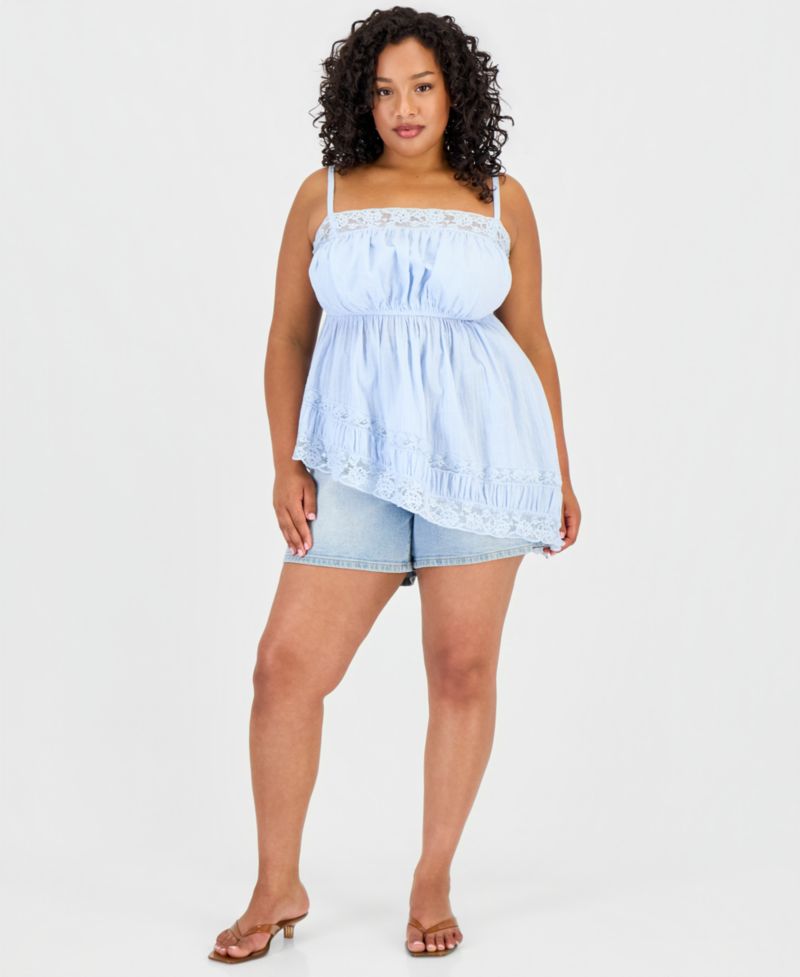 Petite Asymmetrical Lace Trim Pull-On Top